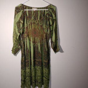 Live and Let Live Boho Long Sleeve Dress Size M Green